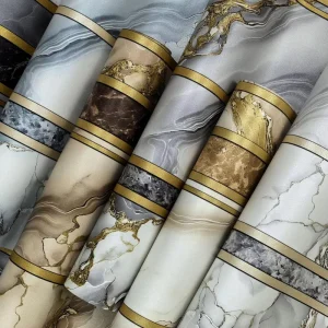 Floral Patterned PVC Wallpaper with Metal Vertical Grille for Hotel Interior Wall Decoration Waterproof