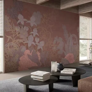 Floral Wallpaper Mural Pink Background Botanical Design for Home Hotel Living Room Interior Wall Decor