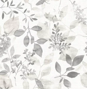 Floral and Leaves Gray Contracted Style Living Room Bedroom Mural Peel Stick Wallpaper