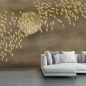 Flying Birds Retro and Elegant Full Wall Background Wallpaper for Bedroom Wall Decoration