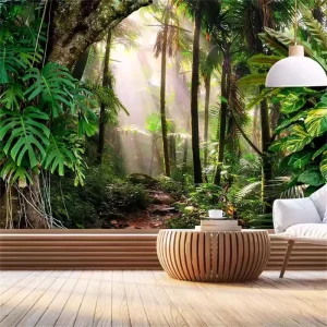 Forest Wallpaper Tropical Rainforest Southeast Asian Jungle Plant Mural Green Forest Wall Cloth Nature Background Wallpaper