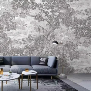 French Modern Jungle Waterproof Velvet Fabric Wallpaper for Living Room and Bedroom Sofa Background