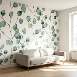 Fresh Botanical Eucalyptus Wallpaper Peel and Stick Removable Watercolor Leaf Wall Sticker for Nursery and Bedroom Decor PVC