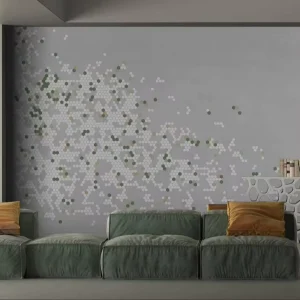 Geometric Pattern Gold Foil 3D Relief Wall Paper for Hotel Lobby, Living Room Wall Decoration Modern Textured Wall Mural