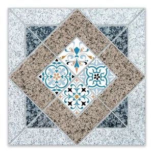 Geometric Retro Patterned Wallpaper Vinyl Base Material Floor Stickers Wear Resistant Self Adhesive Floor Stickers