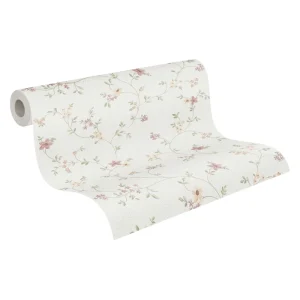 German-Made Non Woven Vinyl Floral Wallpaper Rolls Cream Green Pink Yellow Flowers Modern 10,05 X 0,53 m for Living Room Hotel