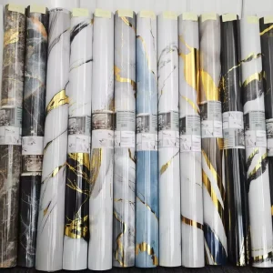 Gilded Marble Kitchen Sticker 60cm*3m 1.2m*3m Glossy Adhesive Removable Kitchen Wallpaper Foam Rolls
