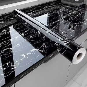 Glossy Black Marble Sticker Self Adhesive Removable 3d Kitchen Oil proof Wallpaper Vinyl Rolls Peel and Stick for Home