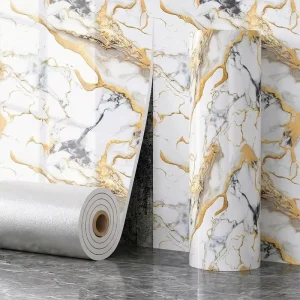 Glossy Gold Vein Marble Contact Paper Peel Stick Wallpaper for Bathroom Living Room Bedroom Home Wall Decoration