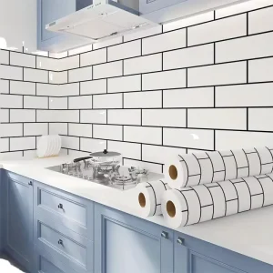 Glossy Modern PVC Self adhesive Waterproof Peel and Stick Wallpaper for Kitchen Furniture Renovation Background Decor DIY