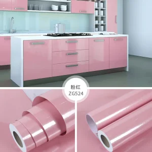 Glossy Pink Modern Self Adhesive Kitchen Countertop Waterproof Wallpaper for Entertainment and Household Use