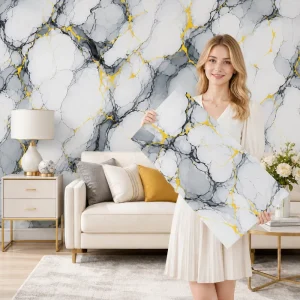 Glossy Vinyl Foam 3D PVC Marble Tiles Wall Sticker Peel and Stick Wallpaper