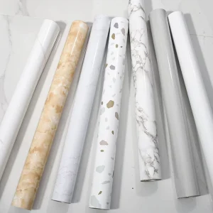 Glossy Vinyl Marble Wallpaper Self Adhesive Marble Pattern Sticker PVC Rolls Wall Coating for Home Decor Films Kitchen Bathroom