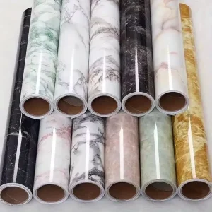 Glossy Vinyl Marble Wallpaper Self Adhesive Marble Pattern Sticker PVC Rolls Wall Coating for Home Decor Films Kitchen Furniture