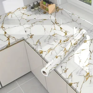 Glossy Wallpaper Self Adhesive Kitchen Wallpaper for Oil Proof Wall Sticker Cabinet Renovation Marble Film