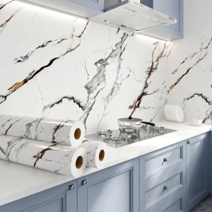 Glossy White Marble Peel and Stick Wallpaper Self Adhesive PVC Waterproof Oilproof Countertop Covers for Kitchen Top Wrap Sheet