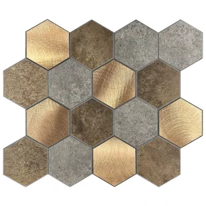 Gold Brown Gray Texture Geometric Waterproof Hexagon Peel and Stick Tiles Self Adhesive Modern Wall Covers for Bedroom Living