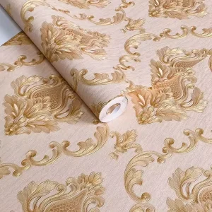 Gold Foil 3D Embossed Wallpaper Mural Printed Custom Luxury Texture Wallpaper For Hotel Lobby & Living Room Interior Wall Decor