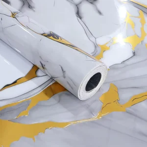 Gold Foil Wallpaper Waterproof Scratch Proof Realistic Finish Marble Wall Sticker 1.2 X3 M roll