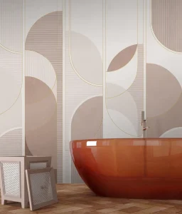 Gold Line Detail Modern Minimalist Geometric Circle Waterproof Wallpaper Mural for Bedroom Bathroom Hotel Living Room Wall Decor