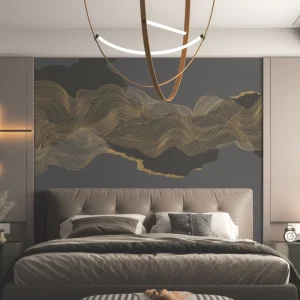 Gold Line Pattern Embroidery Silk Waterproof Wallpaper Modern Luxury Wall Covering for Bedroom Living Room Hotel Villa Interior