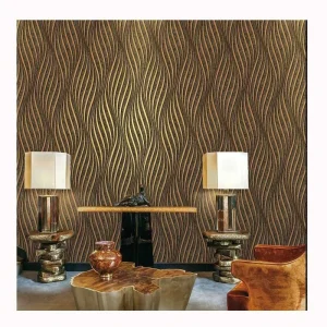 Gold and Brown Luxury Wave Stripe Embossed Vinyl Wallpaper Living Room Decor Wall Covering Home Decoration Wallpaper