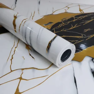 Gold and White Marble Pattern Wallpaper Self Adhesive Waterproof Removable Wall Stickers