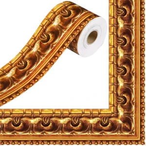 Golden Border PVC Self Adhesive Sticker Straight Roll Photo Frame Bulletin Board Chalkboard Party Apartment Living Room