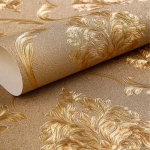 Golden Coffee 3D European Embossed Wallpaper Bedroom Living Room Background Wall Hotel Luxury Deep Embossed Wallpaper
