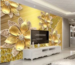 Golden Diamond Background Wall of Jewelry and Flowers Wallpapers Wall Coating Paper 3D Graphic Design Modern
