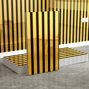 Golden Foil Tile Wall Sticker Mirror Grille Stripe Pattern Wallpaper Reflective Pure Golden Thickened Wall Decal