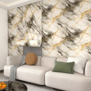 Golden Hot Stamping Marble Wall Sticker Heat Transfer Film Decor Wallpaper for House Decoration Interior Background Wall Decals