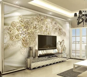 Golden Jewels Flowers Swan Silk 3D European TV Background Wallpaper 5D Wallpaper