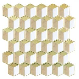 Golden Kitchen Wall Tile 3D Self-Adhesive Peel and Stick Backsplash PU Waterproof Polygonal Subway Brick Tiles