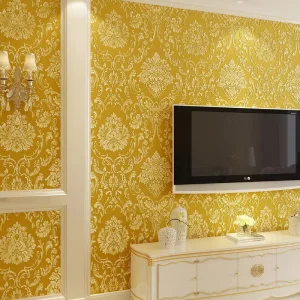 Golden Non Woven Peel and Stick Wallpaper Damask European Embossed Self Adhesive Easy to Install Wall Paper 3D Home