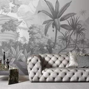 Grasscloth 3D Tropical Damask Wallpaper Modern Luxury Green Living Room Kidroom Wrinkle-Resistant Mould-Proof