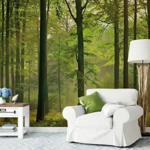 Green Cartoon Pine Forest Nursery Fabric Wallpaper Kids Bedroom Living Room Woodland Plant Large Wall Mural Wallpaper