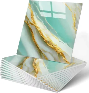 Green Gold Vein Marble Tile Peel and Stick Wall Sticker Waterproof Removable 30*30cm for Kitchen Bathroom Home Decor