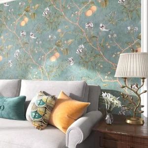 Green Leaf Bird Retro Wallpaper Mural Waterproof Hotel Sofa TV Living Room Background Wall Stickers