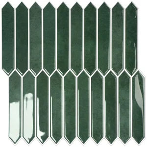 Green Long Hexagonal Art Peel and Stick Wall Tiles 3D Effect 12*12 Inch Waterproof for Bathroom Kitchen