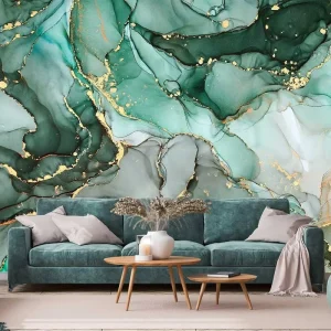 Green Marble Modern Waterproof Wallpaper Mural with Easy Installation for Bedroom and Living Room Household Use