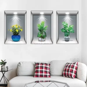 Green Plant Potting Simulated 3D Photo Frame Wall Stickers Bedroom Living Room Decoration Mural Wallpaper Self-Adhesive Stickers