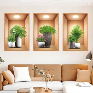 Green Plant Potting Simulated 3D Photo Frame Wall Stickers Bedroom Living Room Decoration Mural Wallpaper Self-Adhesive Stickers