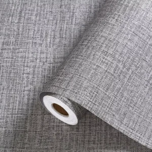 Grey Textured Peel and Stick Wallpaper Grasscloth Waterproof Self Adhesive Vinyl Faux Fabric Linen Wallpaper for Wall