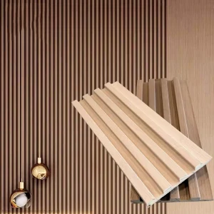 Grooved Grating Solid Wood Fluted PVC Wall Panel Indoor and Outdoor Clading Slat Board for TV Background Decoration