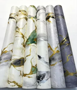 Guangzhou Modern 3D Marble PVC Wallpaper Glossy Gold Waterproof for Living Room