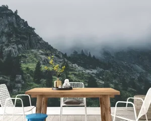 HD Forest Foggy Mountains Green Trees Nature UV Print Quiet Environment Fashion Room Design 8D Wall Sticker Wallpaper