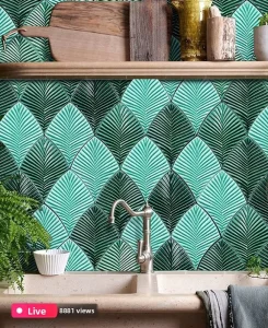 Hand Made 3D Feather Leaf Shaped Glazed Green Porcelain Anti Slip Modern Mosaic Tiles For Kitchen Bathroom Wall Backsplash