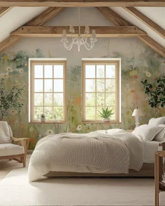 Hand Painted Watercolor Floral Mural Wallpaper Wildflower Meadow Self Adhesive Wall Covering