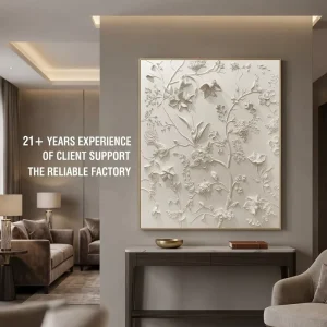 Hand Painting Relief Flower 3D Textured Art For Hotel Lobby Decoration Wall Art Design